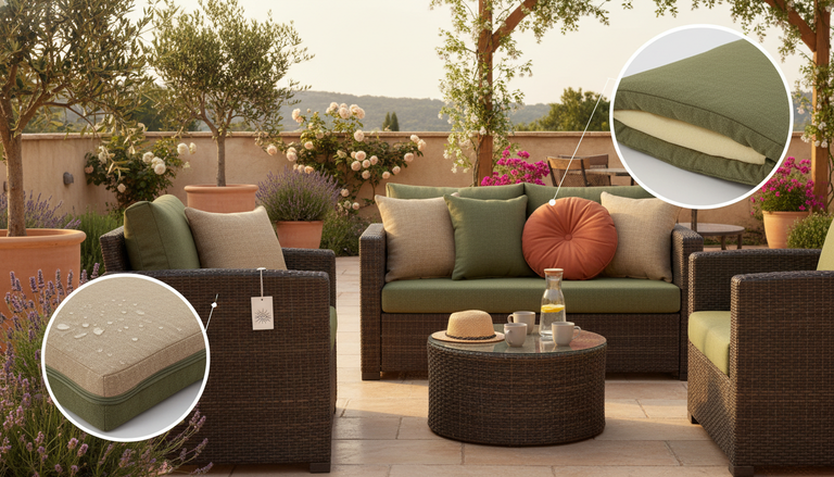 Coussin pour salon de jardin : le guide complet : Coussin pour salon de jardin en résine tressée : spécificités techniques